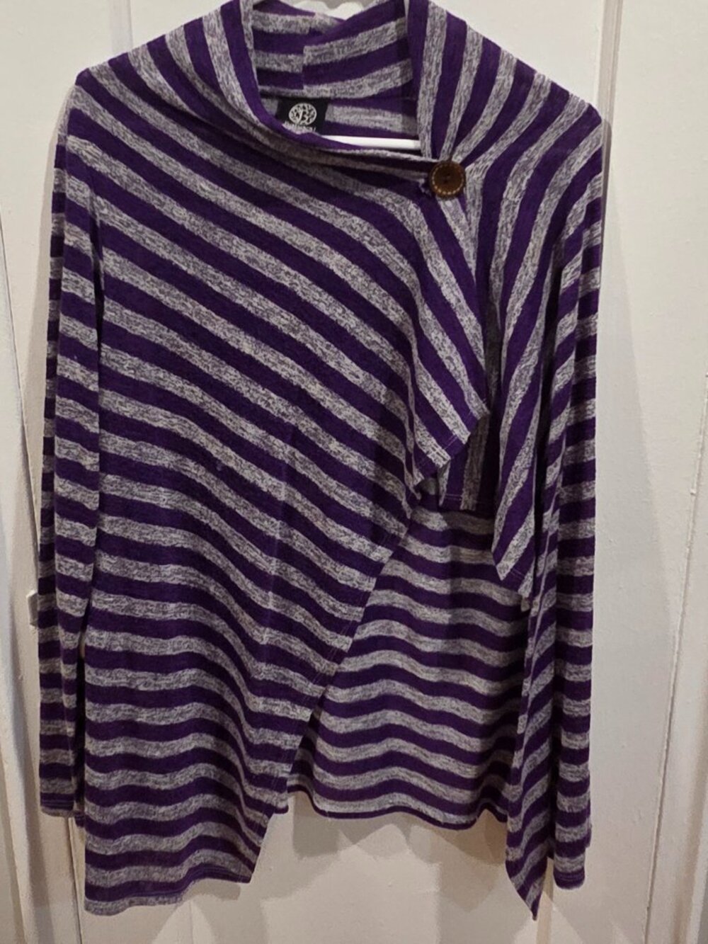 Bobeau Purple and Gray Striped Knit Top - L
